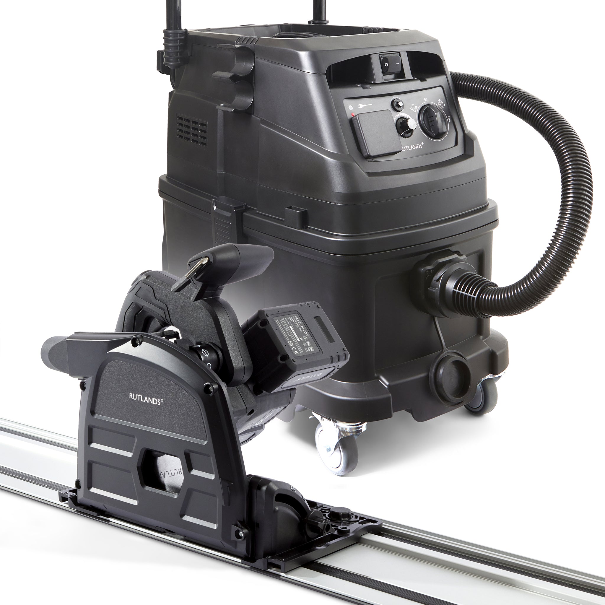 Brushless Cordless Plunge Saw with 1.4m Guide Rail and M Class Dust Extractor