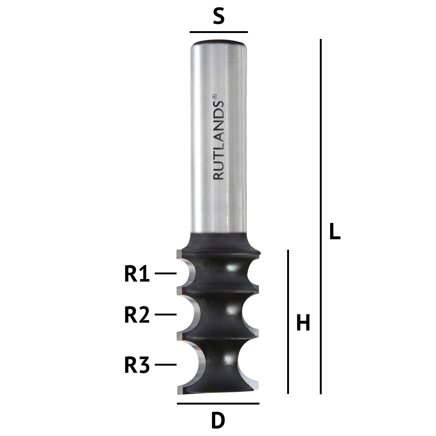 Router Bit - Loose Tenon - D=22mm H=32mm R1=3mm R2=4mm R3=5mm L=75mm S=1/2"