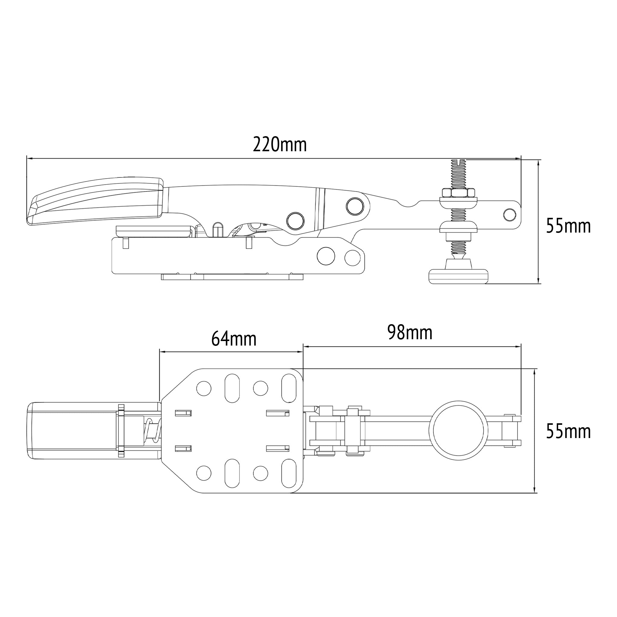 Horizontal Toggle Clamp - 40mm with T Track Plate