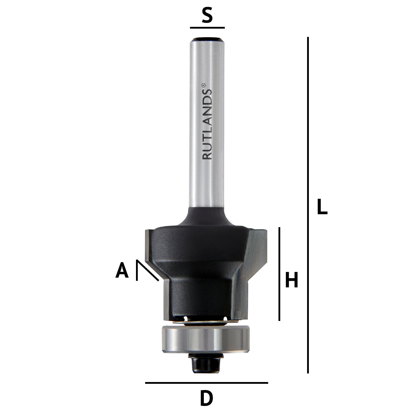 Router Bit - Combination Flush & Bevel Trim with Bearing - D=22mm H=16mm A=45° L=61mm S=1/4"
