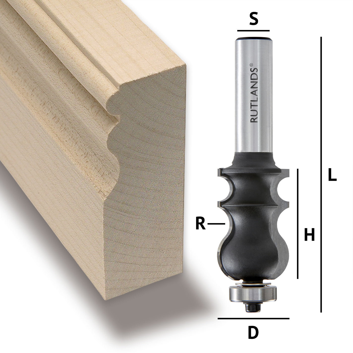 Router Bit - Face Moulding - D=24mm H=36.5mm R=8.73mm L=90mm S=1/2"