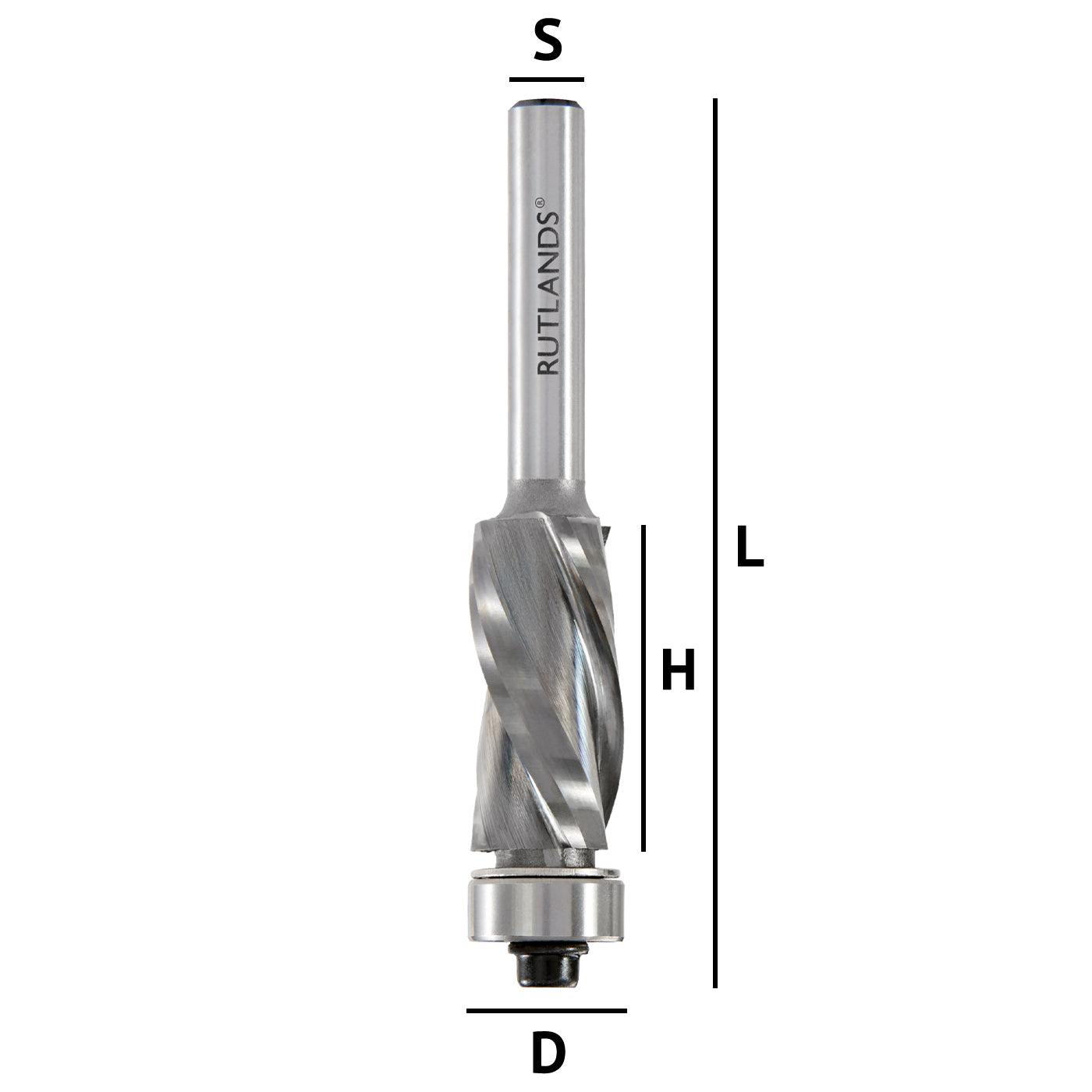 Solid Carbide - Spiral Down Cut 2 Flute with Bottom Bearing - D=12.7mm H=25mm L=72mm S=1/4"