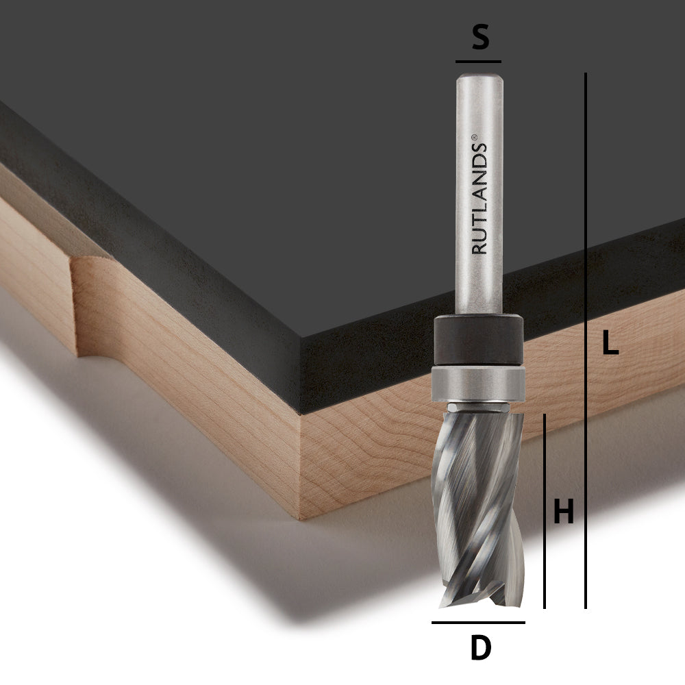 Solid Carbide - Spiral Up Cut 2 Flute with Top Bearing - D=12.7mm H=25mm L=72mm S=1/4"