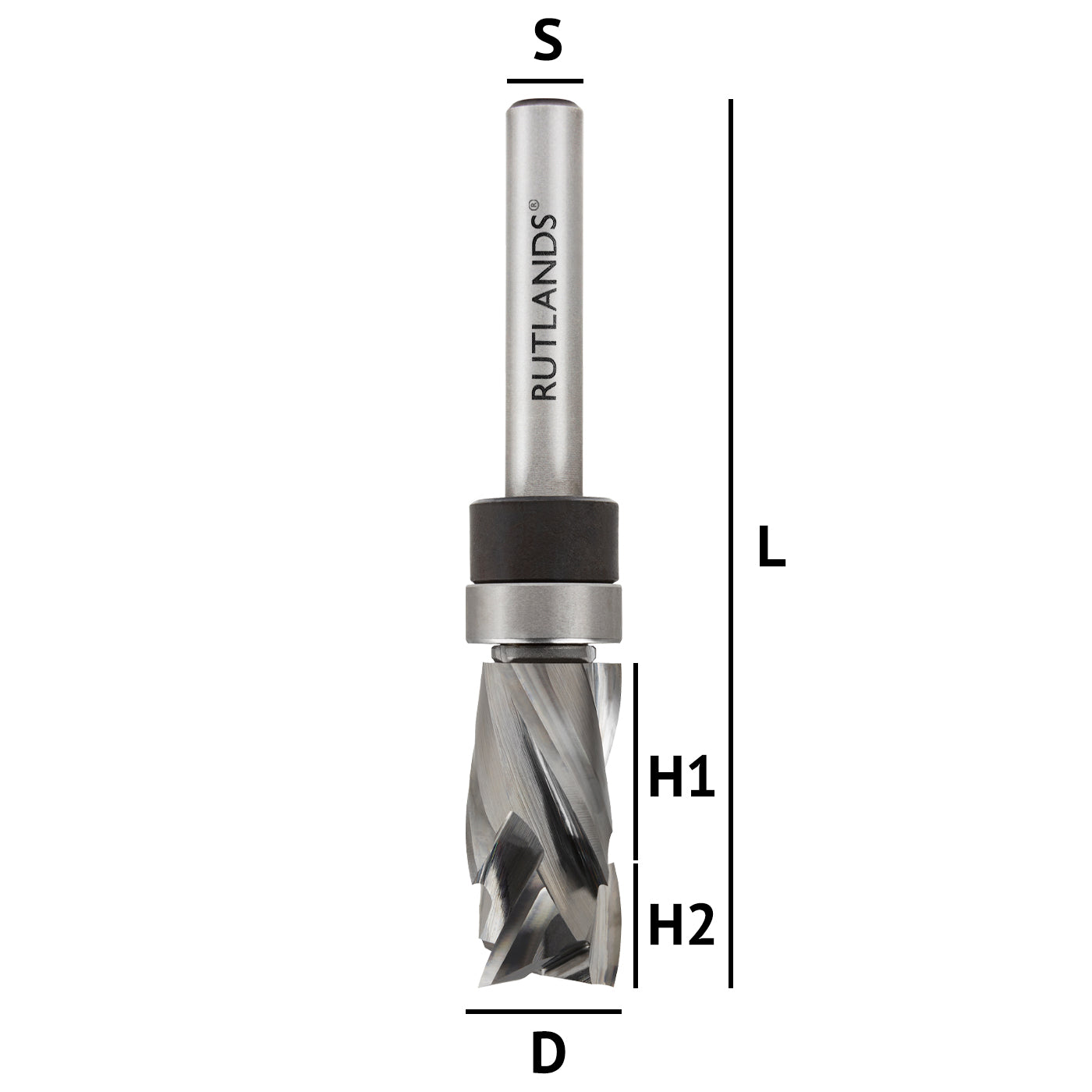 Solid Carbide - Spiral Compression Top Bearing - D=12.7mm H1=16mm H2=9.5mm L=71mm S=1/4"