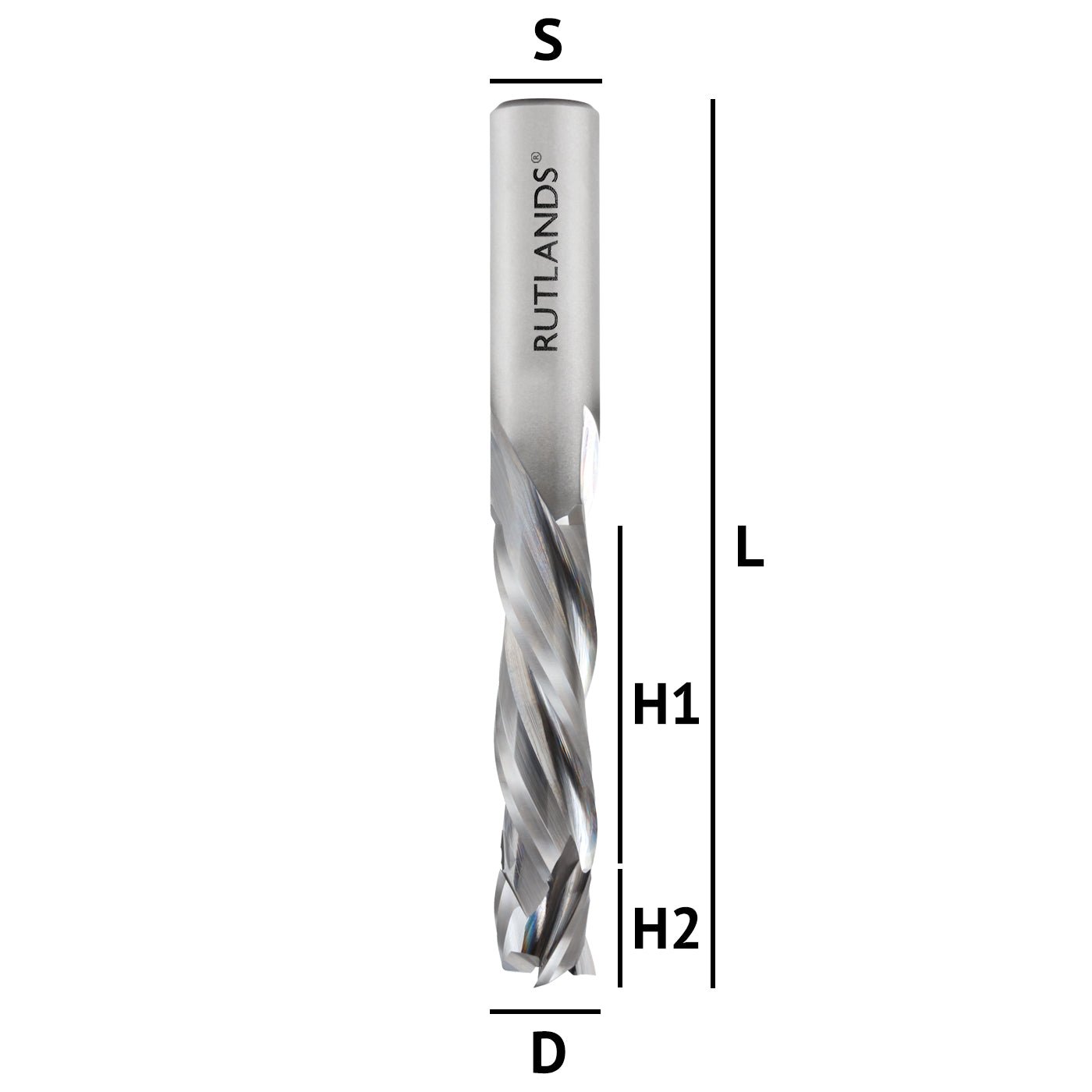 Solid Carbide - Spiral Compression 3 Flute - D=12mm H1=47mm H2=5mm L=102mm S=1/2"