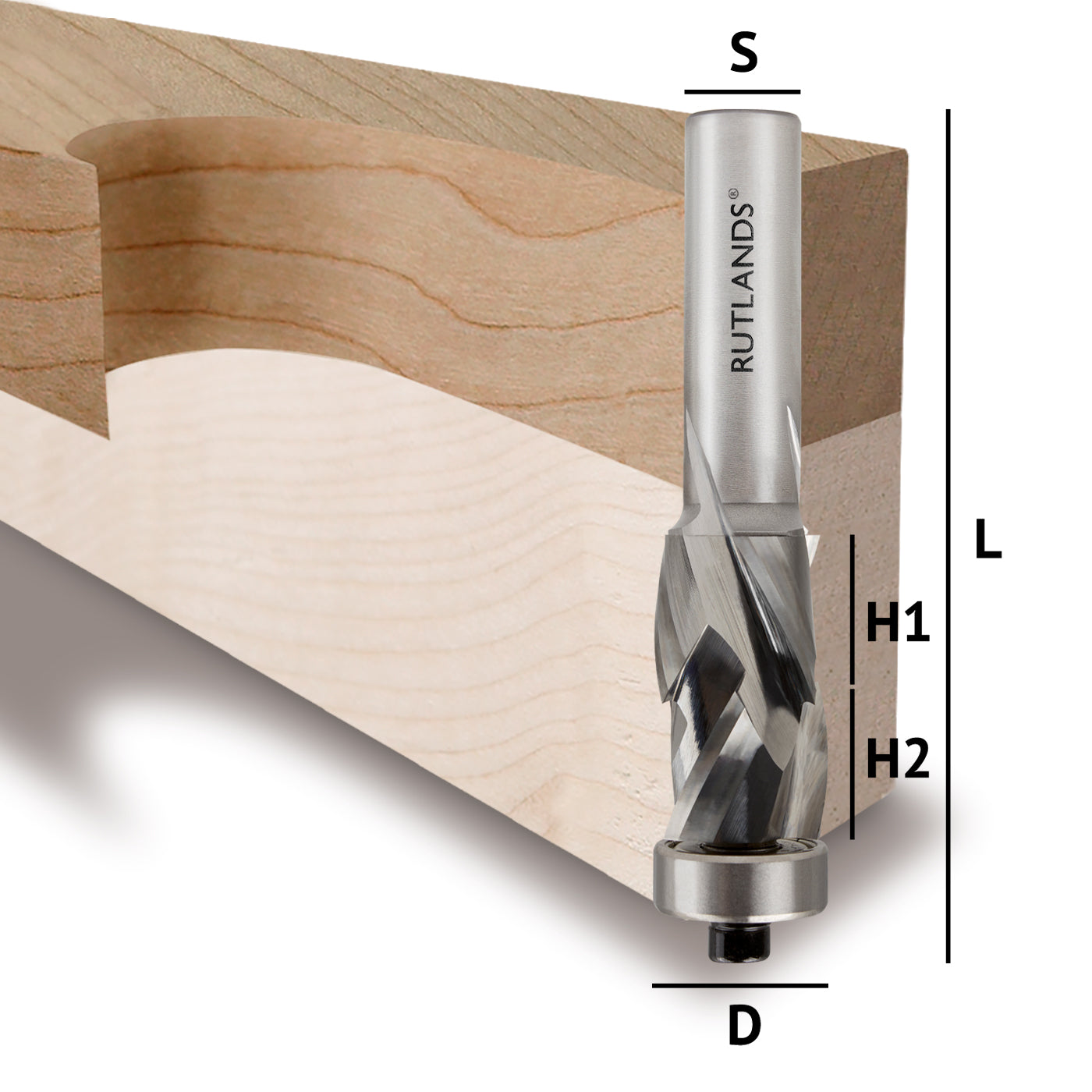 Solid Carbide - Spiral Compression Bottom Bearing - D=19mm H1=16mm H2=16mm L=78mm S=1/2"