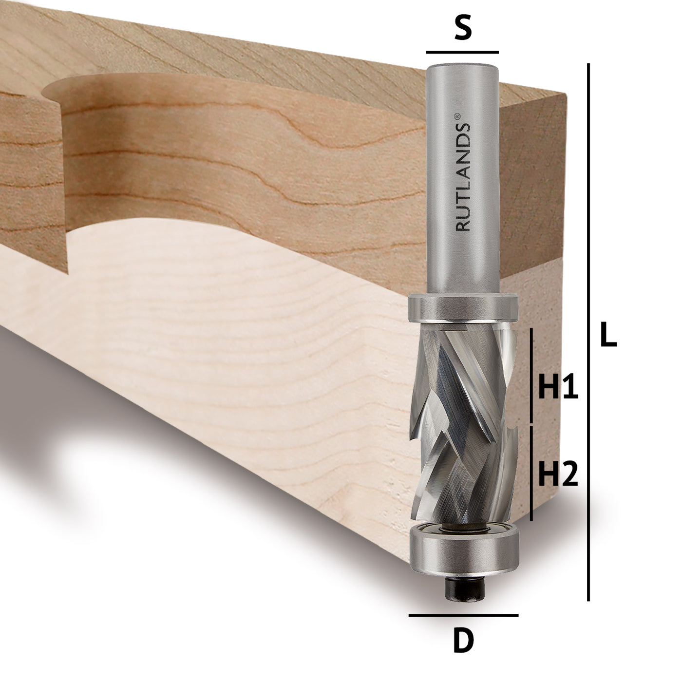 Solid Carbide - Spiral Compression Top & Bottom Bearing - D=19mm H1=16mm H2=16mm S=1/2"