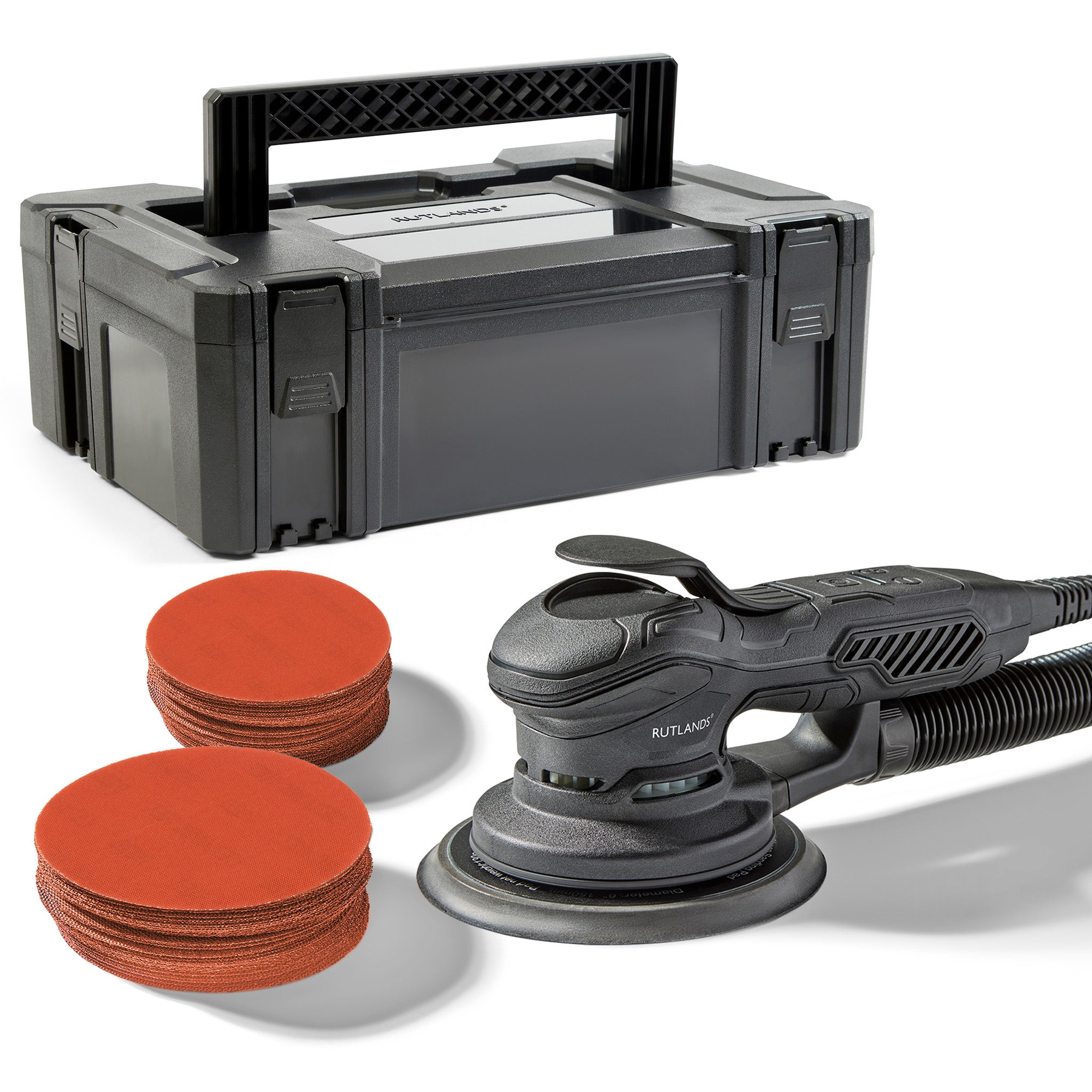 Brushless Random Orbital Sander - 125/150mm, 5.0mm Orbit with 100 Net Abrasive Discs & Storage Case