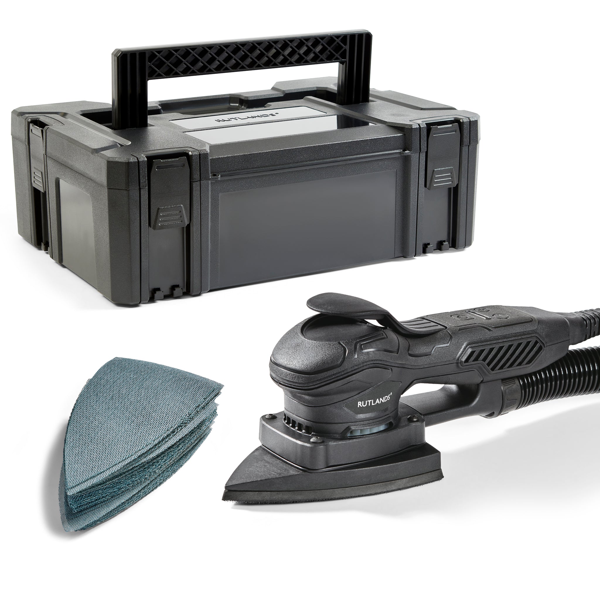 Brushless Delta Orbital Sander - 100mm x 152mm, 3.0mm Orbit with 100 Net Abrasive Sheets & Storage Case