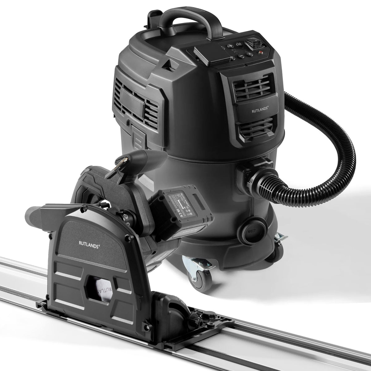 Brushless Cordless Plunge Saw with 1.4m Guide Rail and M Class Dust Extractor - 25 Litre