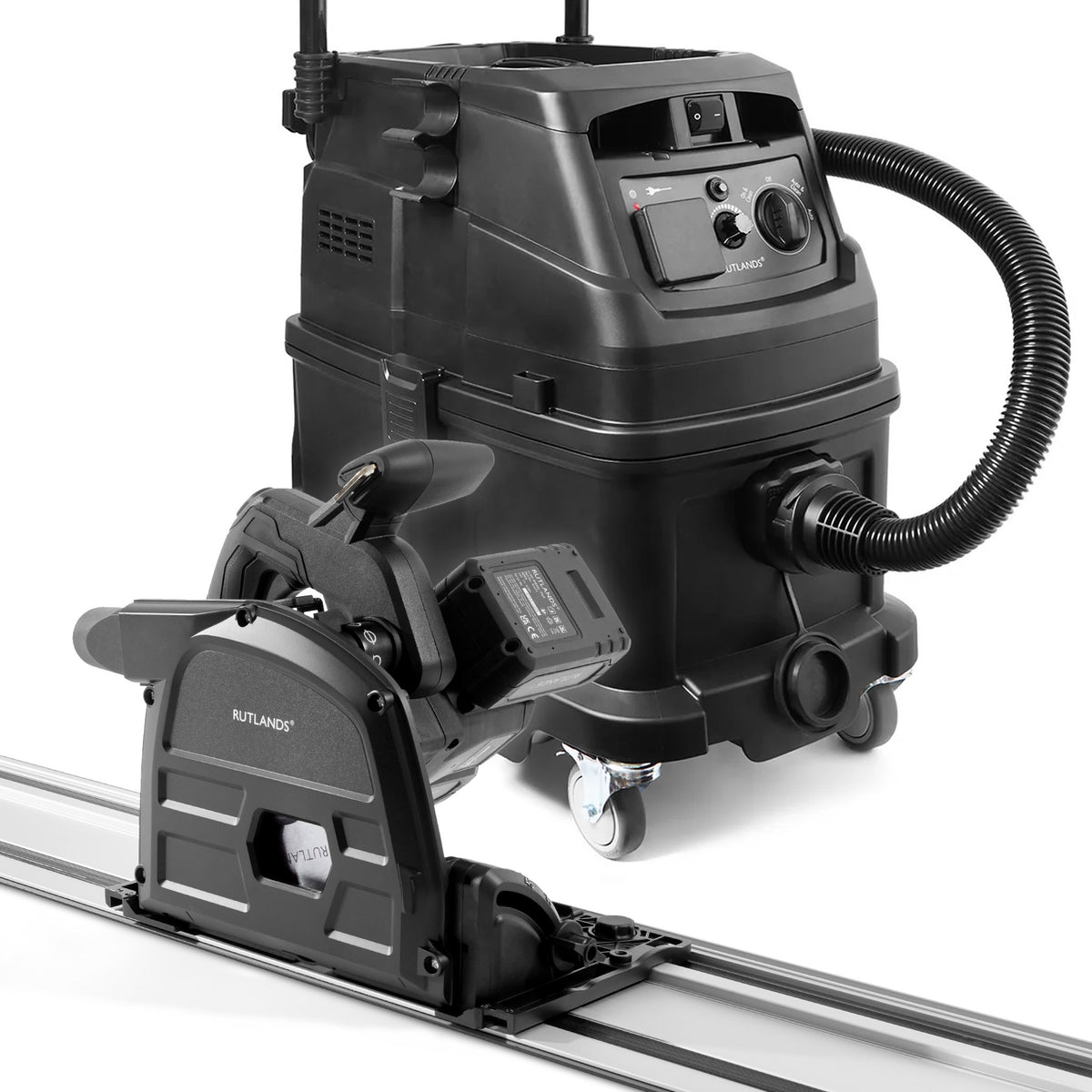 Brushless Cordless Plunge Saw with 1.4m Guide Rail and M Class Dust Extractor - 40 Litre