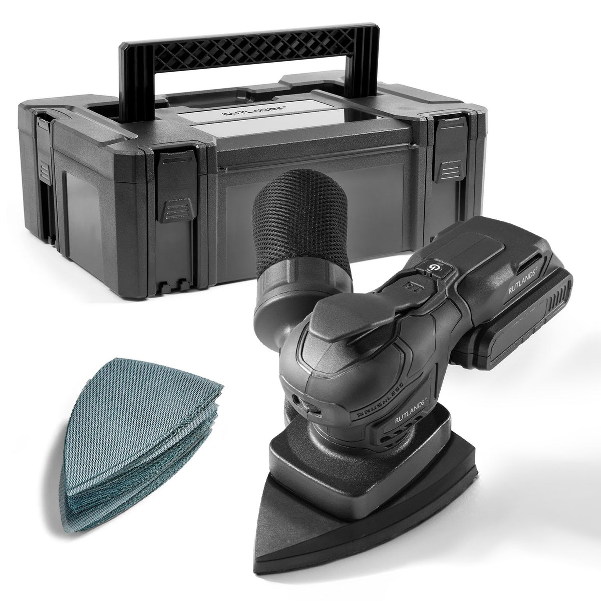 Brushless Cordless 20V Delta Orbital Sander - 100mm x 152mm, 1.5mm Orbit with 100 Net Abrasive Sheets & Storage Case