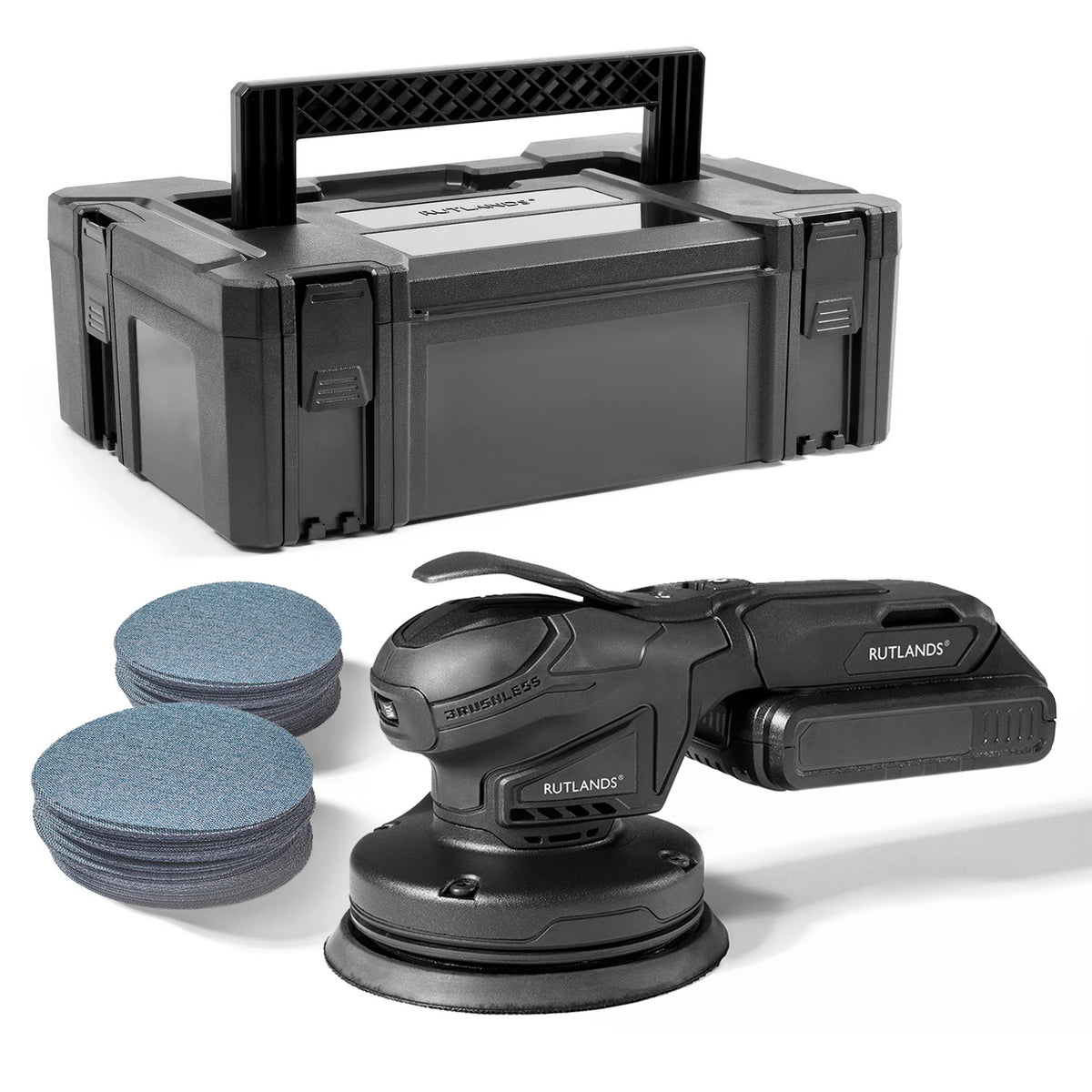 Brushless Cordless 20V Random Orbital Sander - 125mm, 2.5mm Orbit with 100 Net Abrasive Discs & Storage Case