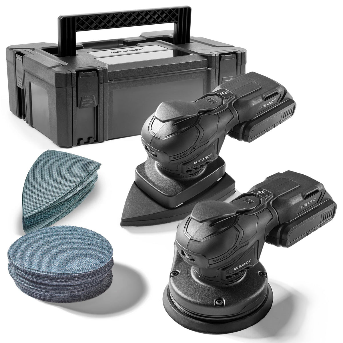 Brushless Cordless 20V Random and Delta Orbital Sanders with 100 Net Abrasive Sheets & Storage Case