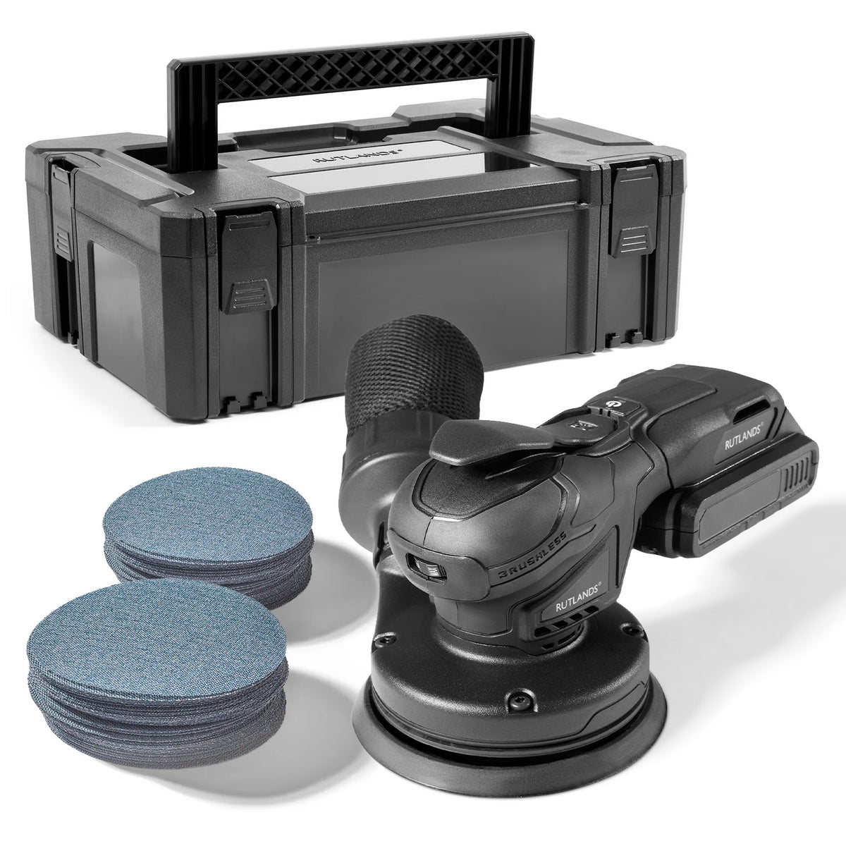 Brushless Cordless 20V Random Orbital Sander - 125mm, 2.5mm Orbit with 100 Net Abrasive Discs & Storage Case