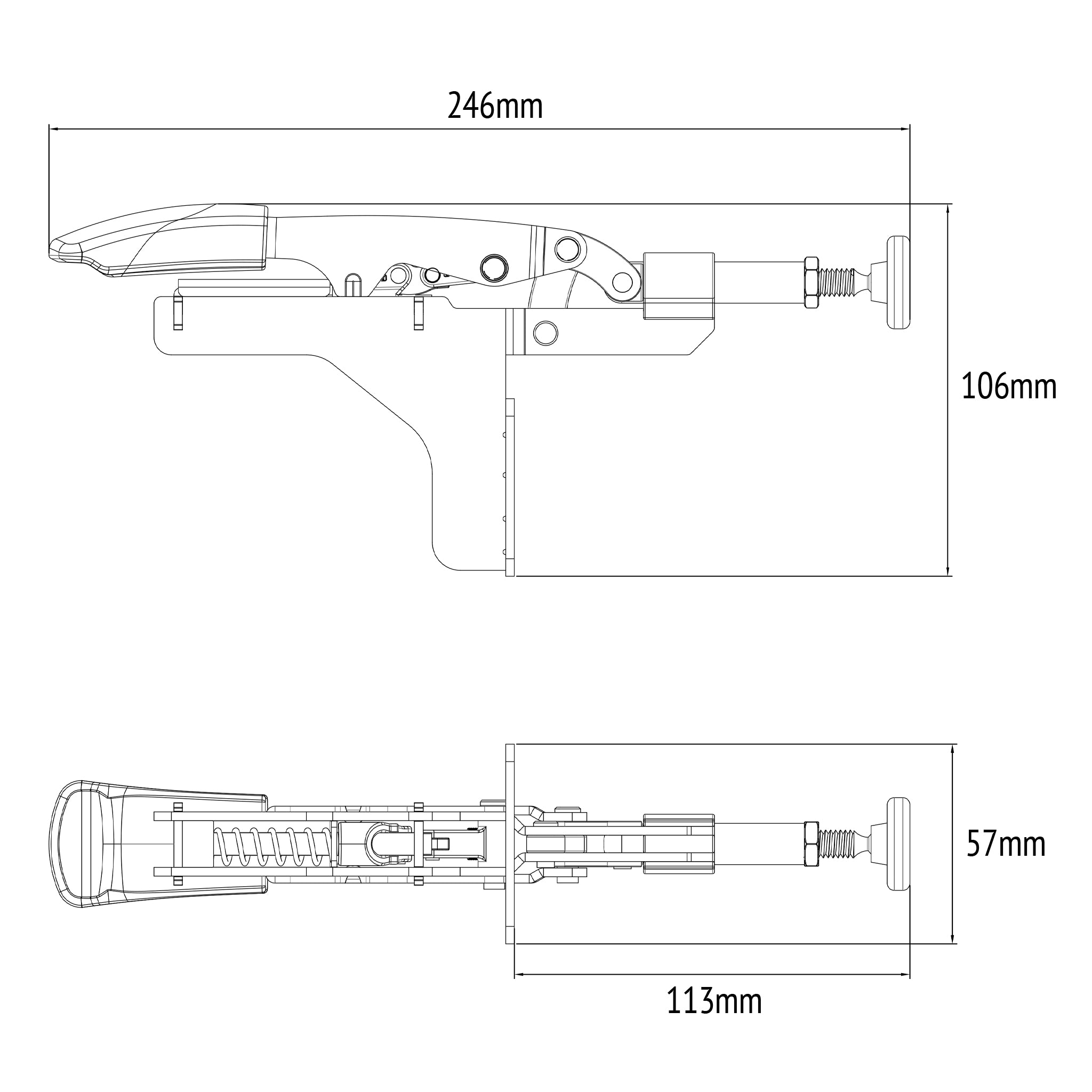 In Line Toggle Clamp with Angle Base Plate  - 20mm