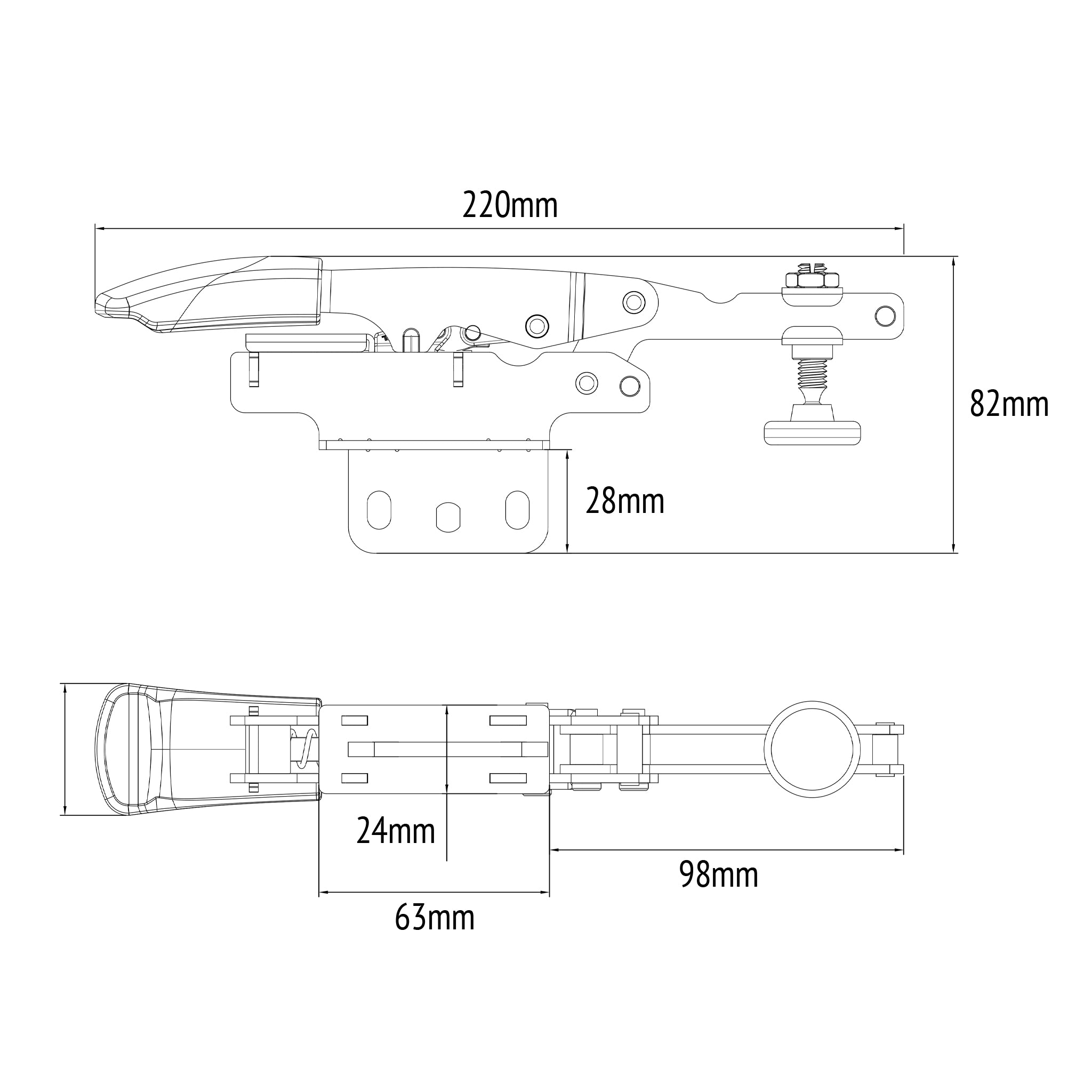 Horizontal Toggle Clamp with Vertical Base Plate - 40mm