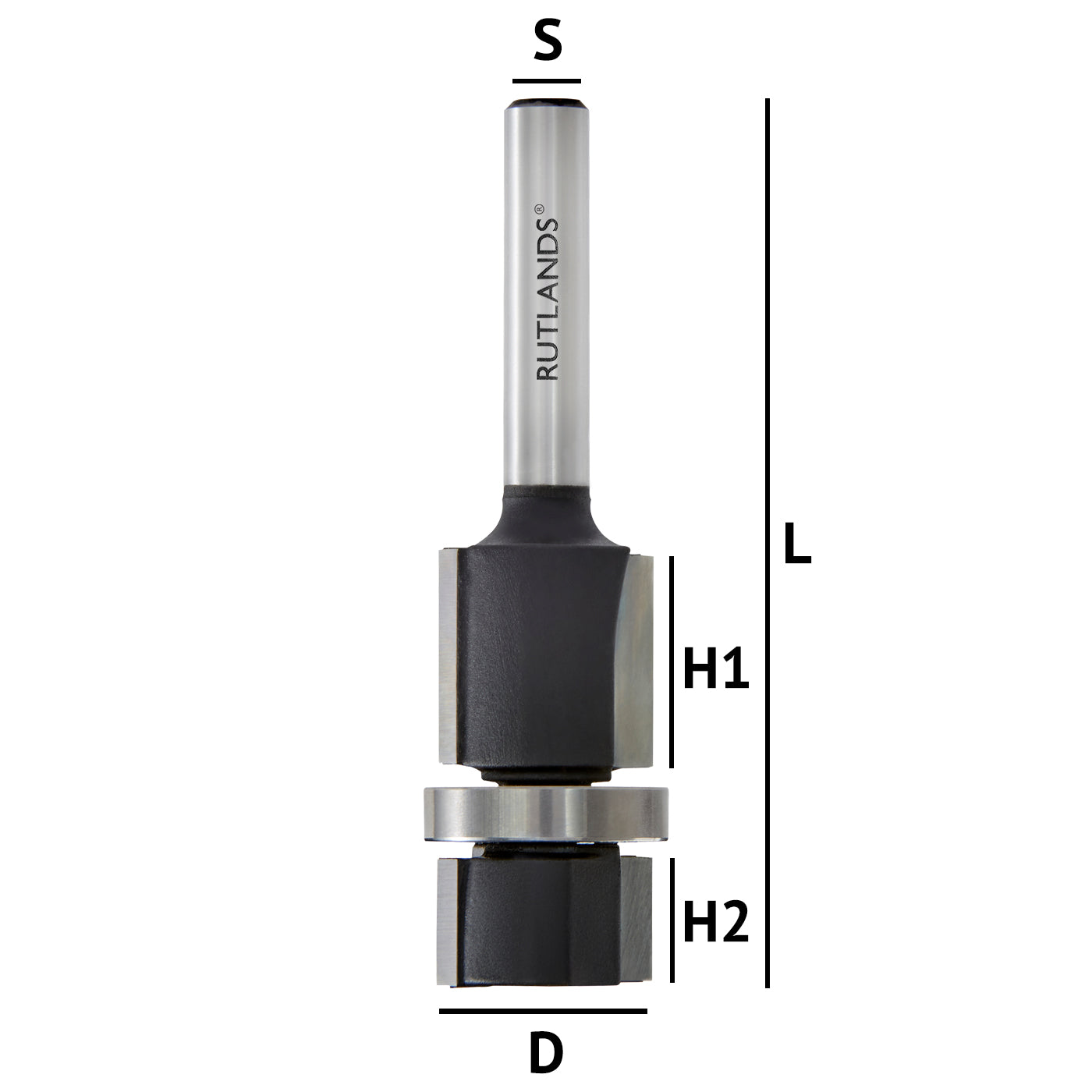 Router Bit Flush Trim with Central Bearing D 18mm H1 15mm H2 9mm L 64.2mm S 1 4
