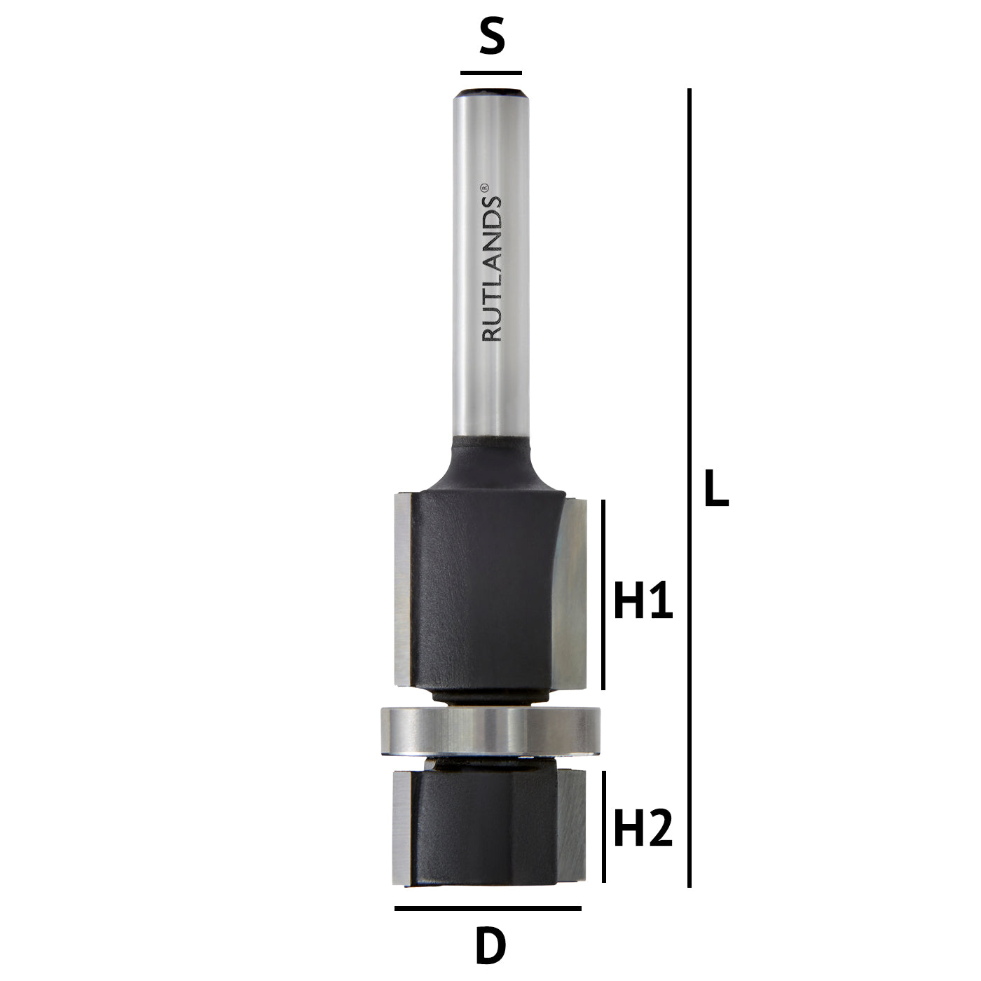 Router Bit - Flush Trim with Central Bearing - D=18mm H1=15mm H2=9mm L=64.2mm S=1/4"