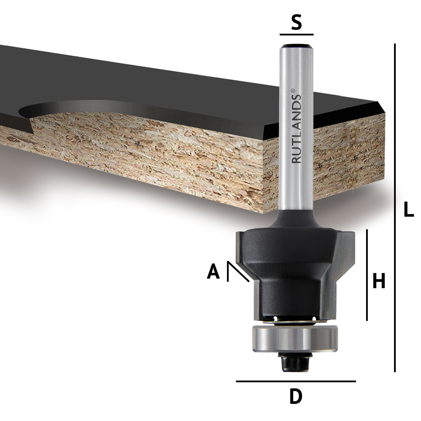 Router Bit - Combination Flush & Bevel Trim with Bearing - D=22mm H=16mm A=45° L=61mm S=1/4"