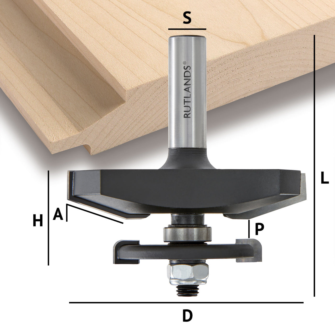 Router Bit - Raised Panel with Backcutter - Bevel - D=79.4mm H=30.2mm A=18° L=85.7mm S=1/2"