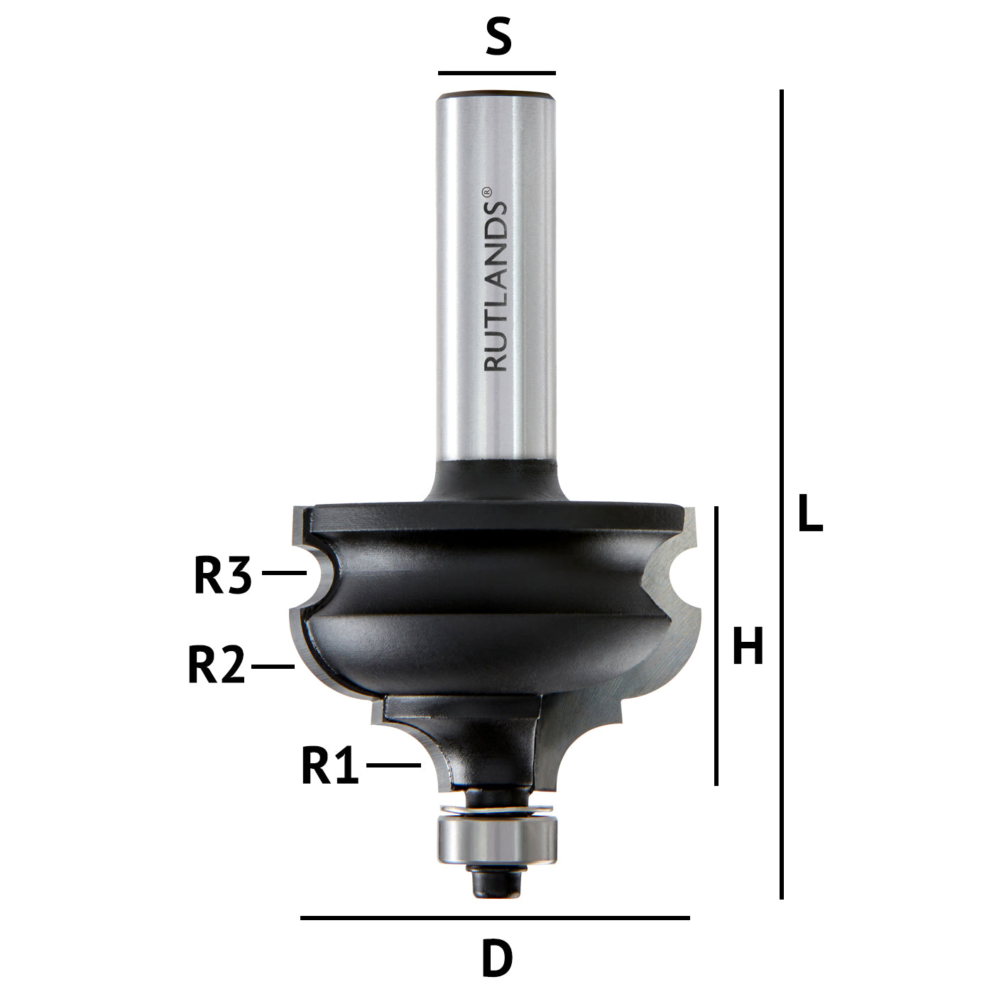 Router Bit - Bold Classical Ogee - D=44.5mm H=30.2mm R1=7.14mm L=84mm S=1/2"