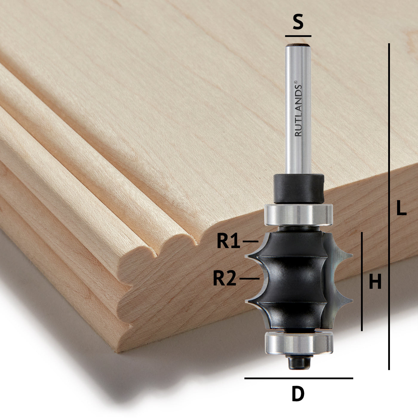 Router Bit - Double Sunk Bead - D=25mm H=22mm R1&R2=5mm L=76mm S=1/4"