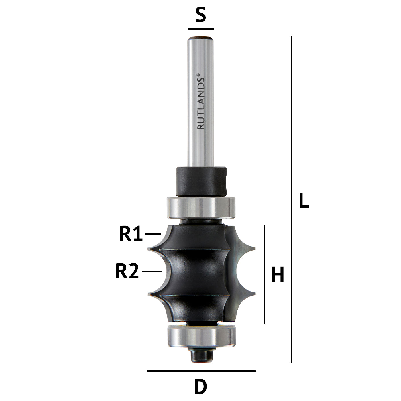 Router Bit - Double Sunk Bead - D=25mm H=22mm R1&R2=5mm L=76mm S=1/4"