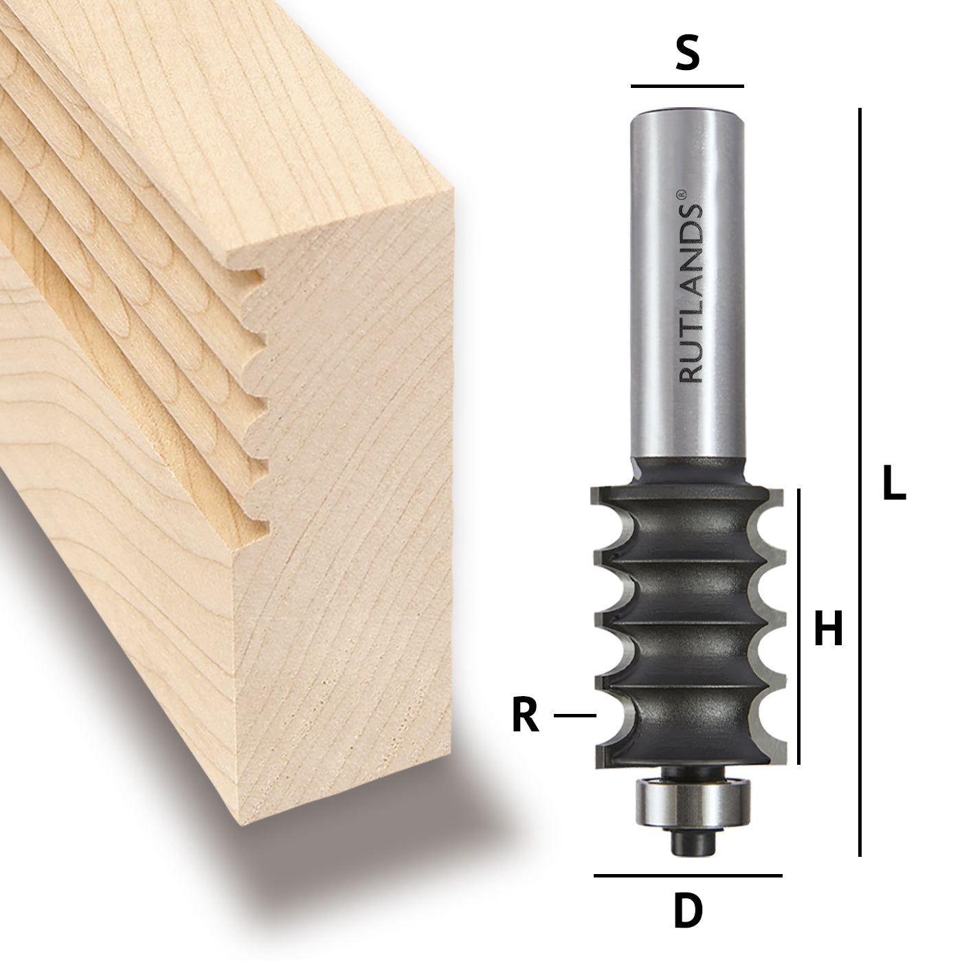 Router Bit - Quadruple Beading - D=22.2mm H=33.3mm R=3.18mm L=87mm S=1/2"