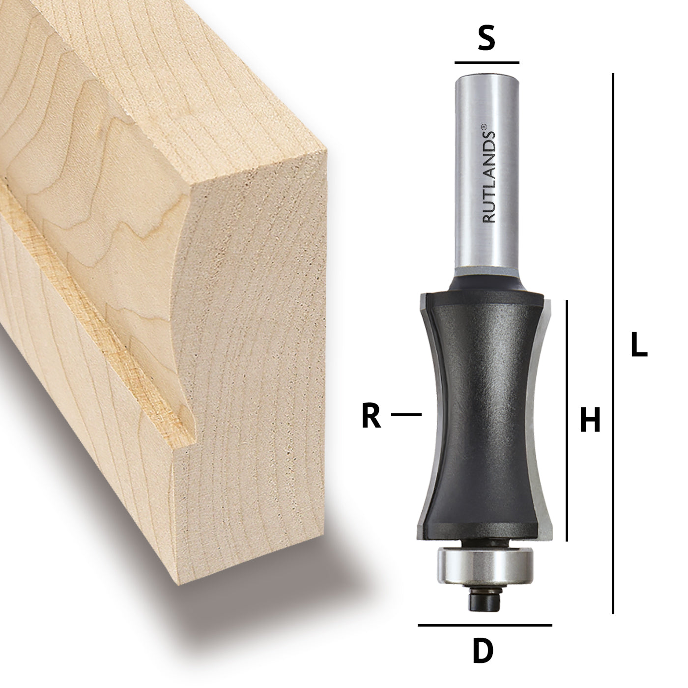 Router Bit - Half Bull Nose Radius - D=27mm H=47.6mm R=60mm L=105mm S=1/2"