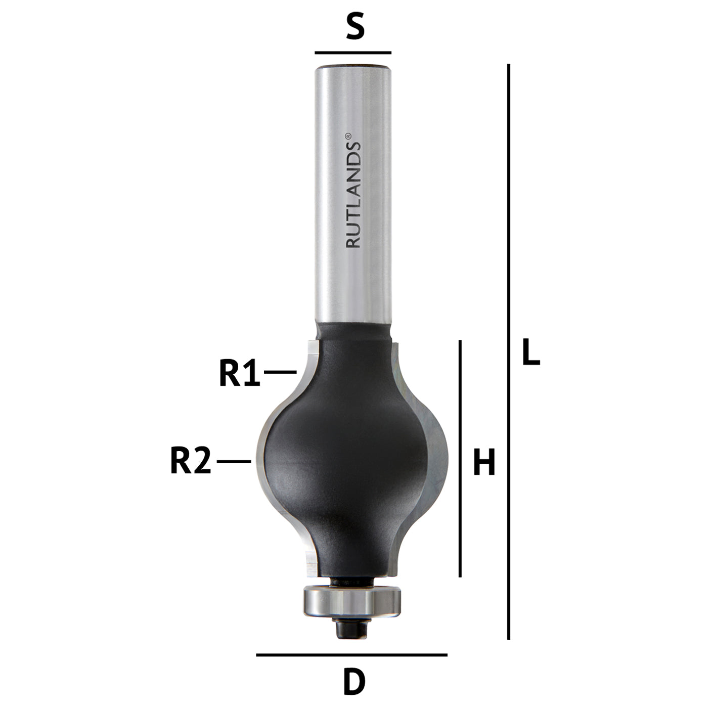 Router Bit - Stair Handrail - D=32mm H=38mm R1=9.5mm R2=12.5mm L=93mm S=1/2"