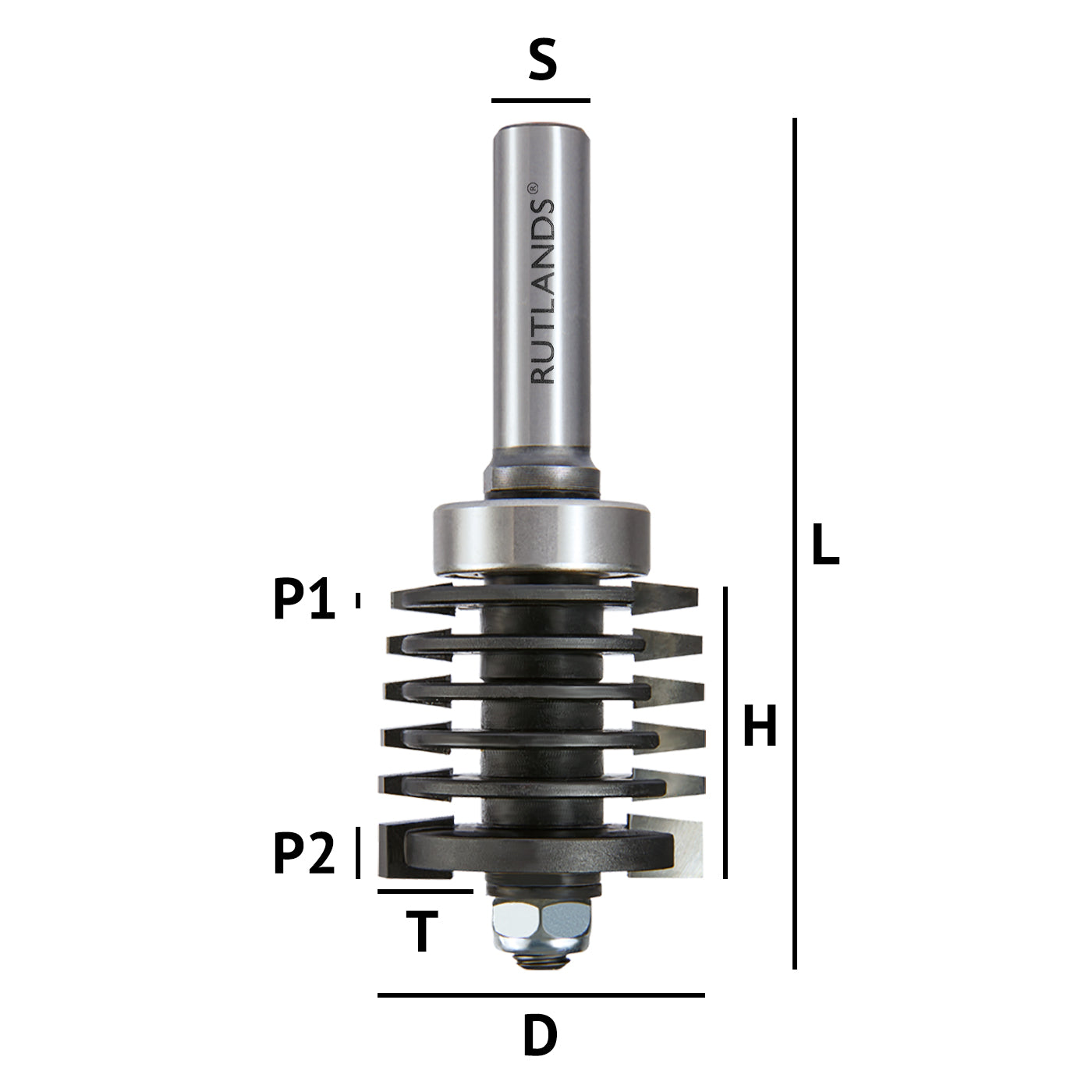 Router Bit - Finger Joint - D=42mm H=38.1mm T=7mm P1=6.7mm P2=2.2mm L=108mm S=1/2"