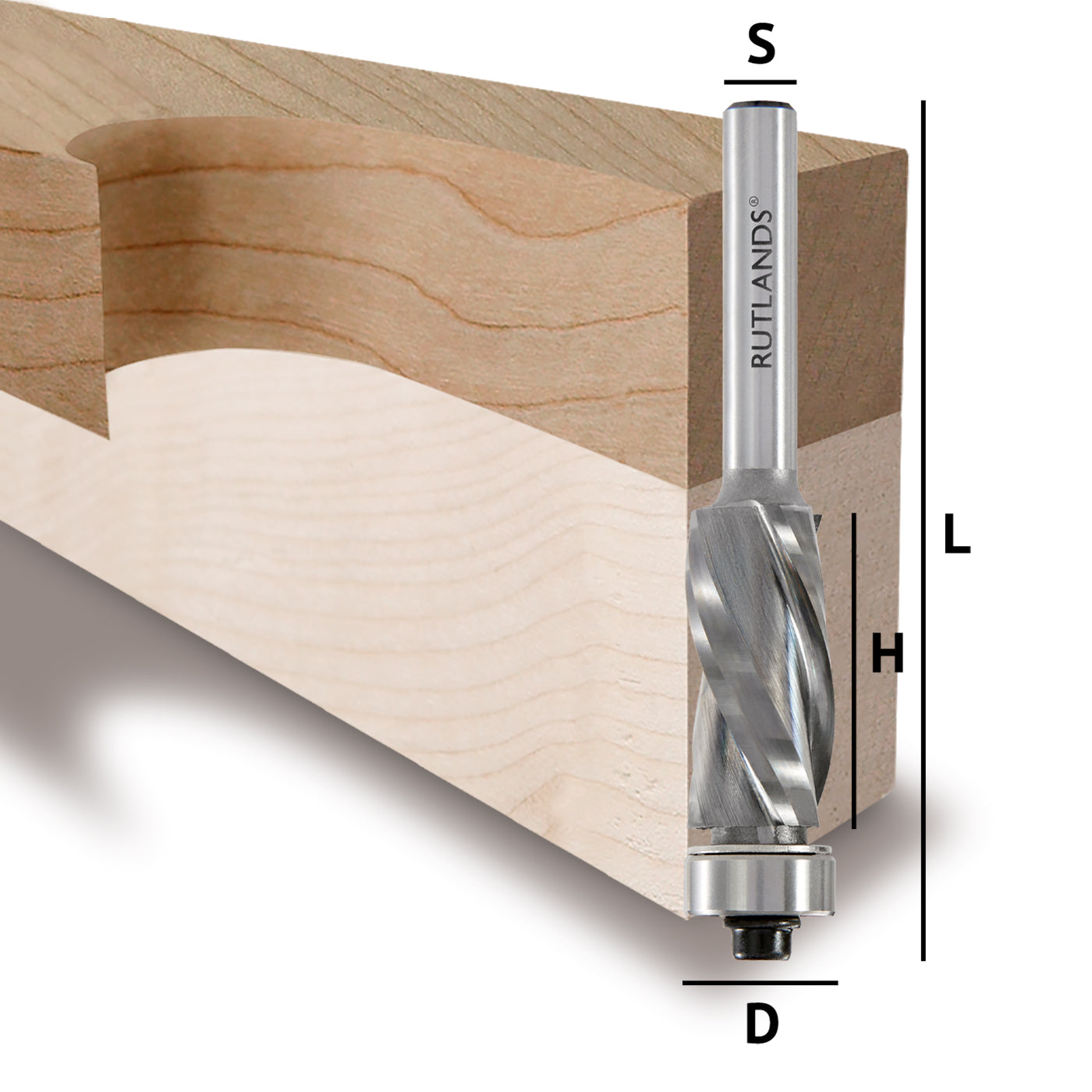 Solid Carbide - Spiral Down Cut 2 Flute with Bottom Bearing - D=12.7mm H=25mm L=72mm S=1/4"