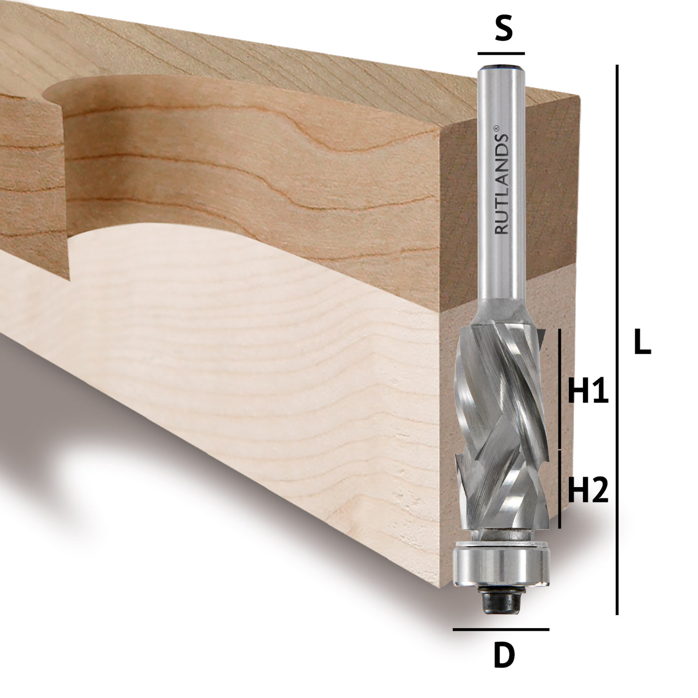 Solid Carbide - Spiral Compression Bottom Bearing - D=12.7mm H1=16mm H2=9.5mm L=71mm S=1/4"