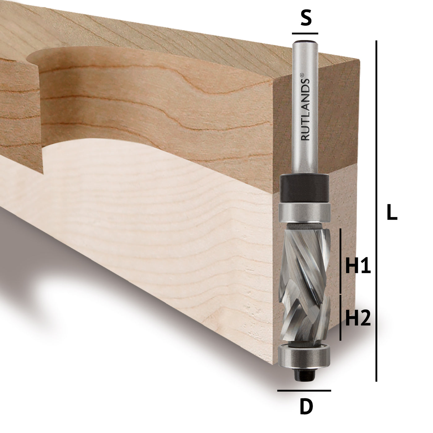 Solid Carbide - Spiral Compression Top & Bottom Bearing - D=12.7mm H1=16mm H2=9.5mm S=1/4"