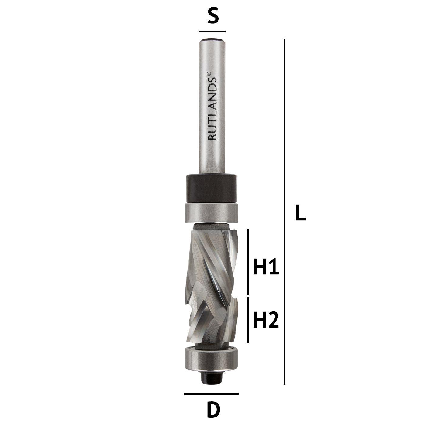 Solid Carbide - Spiral Compression Top & Bottom Bearing - D=12.7mm H1=16mm H2=9.5mm S=1/4"